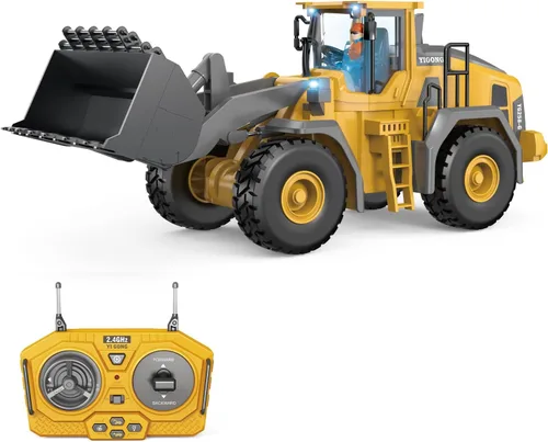 Miniatura 9 de Bulldozer a control remoto – 11 canales RC Bulldozer cargador frontal juguete con luz y sonido – Vehículo de construcción completo 1/24 juguetes