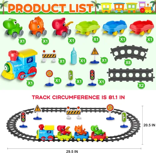 Miniatura 8 de Juego de tren para niños pequeños con vapor, música y luces - Juguetes de tren eléctrico para niños con accesorios de pistas, incluyendo 3 autos