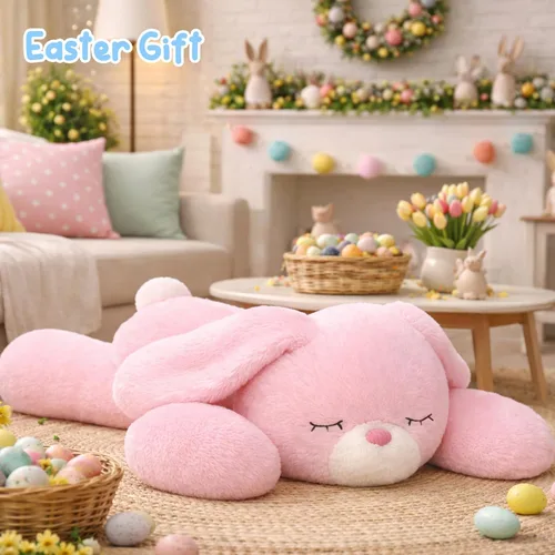 Miniatura 5 de Conejito de Pascua con peso, peluche suave de conejo con peso, lindo conejo rosa, regalos de cumpleaños y Pascua para niños, niñas y adultos