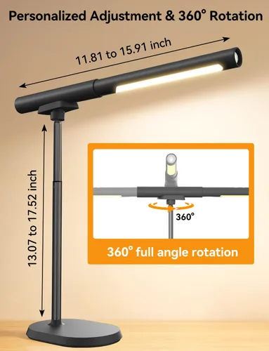 Miniatura 5 de Lámpara de escritorio recargable, lámpara de mesa magnética ajustable con tubo de luz cilíndrico extraíble para estudio y dormitorio, control táctil
