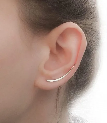 Miniatura 3 de Ear Climber Earrings Long Sterling Silver Climbers Crawler Bar Studs Hammered Textured 30mm Length