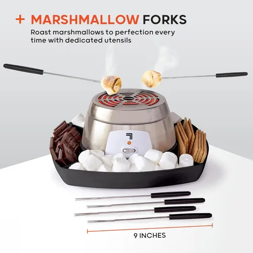 Miniatura 6 de Sharper Image Máquina eléctrica S'mores – 6 palitos para asar malvaviscos y bandeja para servir Kit de Smores de interior Actividad de fiesta