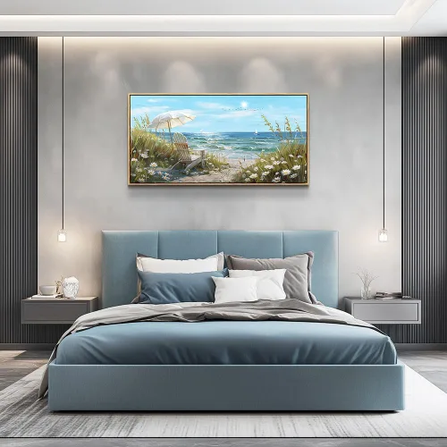 Miniatura 6 de ERQINHUA Gran decoración de pared para sala de estar, arte de pared en lienzo para restaurante, decoraciones para oficina, pinturas de mar azul
