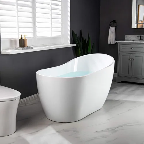 Miniatura 11 de WOODBRIDGE Bañera independiente de acrílico de 54 pulgadas, bañera contemporánea, acrílico blanco, desagüe/desbordamiento negro mate, B 0006-MB Mate