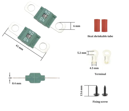 Miniatura 4 de Midi ANS-H Portafusibles de montaje en superficie con 2X fusibles de repuesto de 40A, terminales, tubos termorretráctiles, tornillos y llave