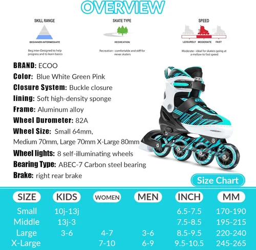Miniatura 6 de Patines en línea ajustables para niños y niñas de 5-8 y 8-12 años con ruedas iluminadas, patines para niños de 4-12 años, patines para adolescentes