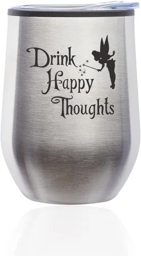 Miniatura 6 de Vaso de vino sin tallo, taza de viaje de café con tapa, diseño de hadas de pensamientos felices (verde)