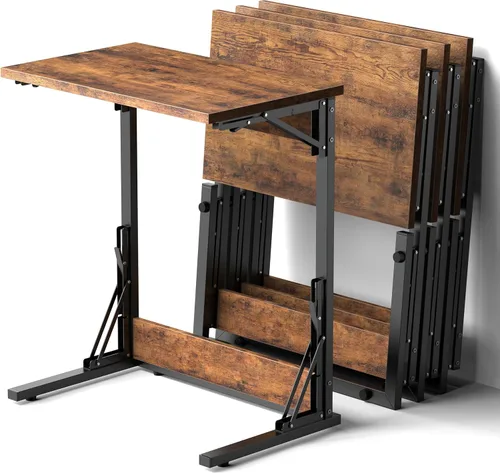 Miniatura 13 de Tatub Mesa auxiliar plegable en forma de C de 24 pulgadas, escritorio lateral pequeño para computadora portátil, mesa de bandeja de TV para sala