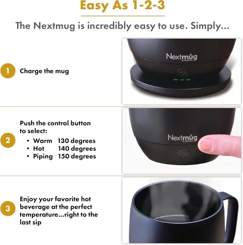 Miniatura 4 de Nextmug - Taza de café autocalentable con control de temperatura (negro, 14 onzas)