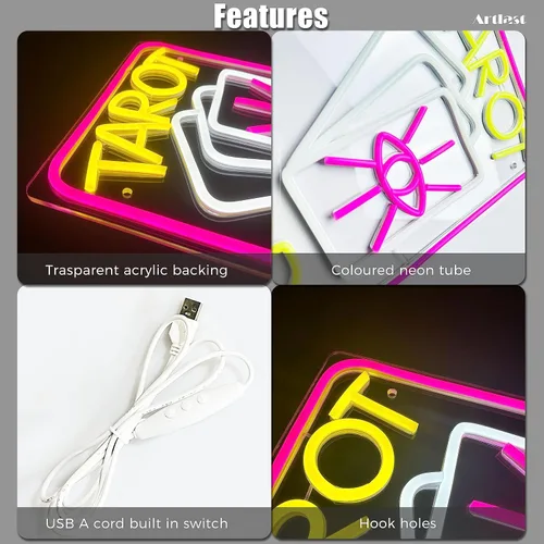Miniatura 4 de Letrero de neón de cartas de tarot, luz LED rosa para decoración de pared de habitación, interruptor regulable, material acrílico, 10.24 x 14.88