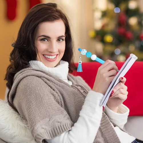 Miniatura 5 de Jutom Los kits de 12 bolígrafos de invierno incluyen 50 piezas de cuentas de colores, borlas y colgantes de copo de nieve, cuentas focales surtidas