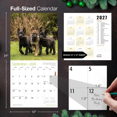 Miniatura 5 de MICASA PRESS Calendario de pared de cachorros de pastor alemán 2026 de 12 meses, 12 x 24 pulgadas, abierto, papel grueso y resistente, para regalo
