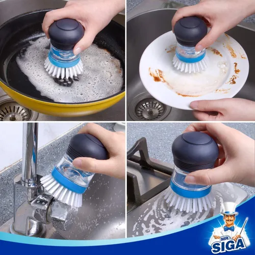 Miniatura 6 de MR.SIGA Cepillo dispensador de jabón, cepillo de cocina para limpiar platos, ollas, sartenes, fregaderos, paquete de 2, azul marino/azul