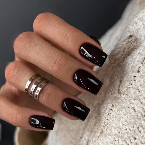 KQueenest Todas Negras Uñas Postizas Cortas Medianas Cuadradas con Pegamento, Uñas Postizas de Gel Acrílico en Color Sólido, en Forma de Ataúd, para