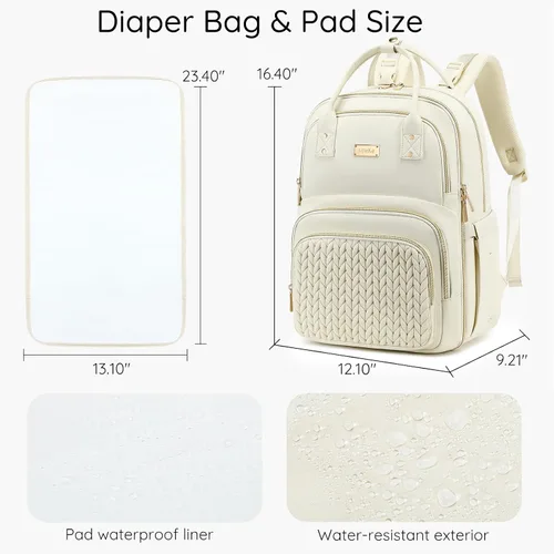 Miniatura 7 de Mochila para pañales, grande, multifuncional, para niños, niñas y bebés, bolsa esencial de viaje con cambiador, bolsillos aislados, correas