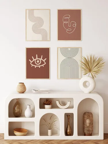Miniatura 5 de HAUS AND HUES Impresión artística neutra para pared, decoración bohemia de mediados de siglo, arte de línea y diseño geométrico geométrico