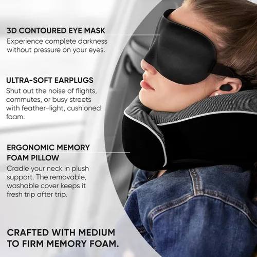 Miniatura 4 de Proglobe Almohada ortopédica para el cuello, almohadas cervicales de viaje para aviones, kit de espuma viscoelástica, soporte para la cabeza