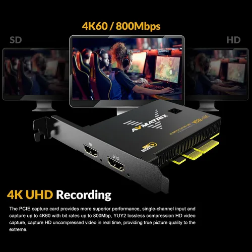 Miniatura 2 de AVMATRIX Tarjeta de captura PCIE VC12-4K 4k para transmisión en vivo de juegos y grabación en 4K60 UHD con latencia ultra baja en PS5 PS4/Pro Xbox