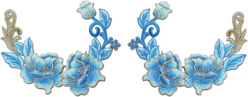 Un par de parches de peonía azul bordada para coser, para ropa DIY, chaquetas, jeans, mochilas, sombreros, manualidades (un par de peonía azul)