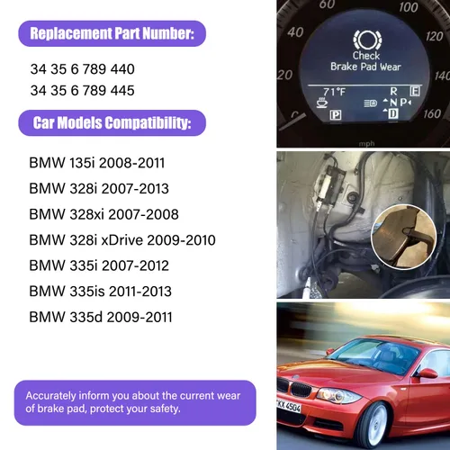 Miniatura 3 de Reemplazo del sensor de pastillas de freno delantero y trasero para BMW 135i 328i E88 E90 128i 325i 330i 335i M3 34356789440 y 34356789445