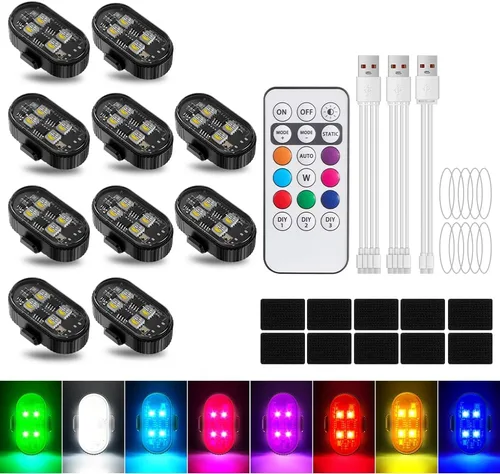 Miniatura 11 de 4 piezas de luces LED estroboscópicas inalámbricas con mando a distancia, 8 colores, 10 modos de iluminación, luz trasera para bicicleta recargable