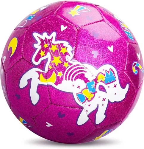 ZOOJOY Pelota de fútbol tamaño 3 para niñas, pelota de fútbol rosa de unicornio para niños, regalo para niños pequeños con bomba, juguetes de juego