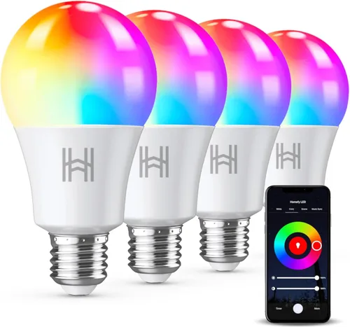 Miniatura 8 de Paquete de 2 bombillas inteligentes, LED A19 que cambian de color (800 lúmenes), WiFi y Bluetooth, sincronización de música, compatible con Alexa