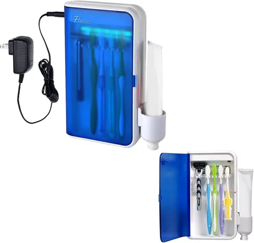 Pursonic Desinfectante portátil para cepillos de dientes UV y soporte para pasta de dientes, organizador de baño, soportes para cepillos de dientes