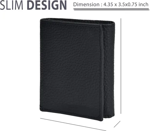 Miniatura 6 de Cartera de cuero para hombre, bloqueo RFID cartera de viaje inteligente con bolsillo frontal, delgada, color negro.