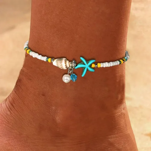 Miniatura 9 de Tobilleras de cadena de estrellas de mar, tobilleras para pies de playa, para mujeres y niñas