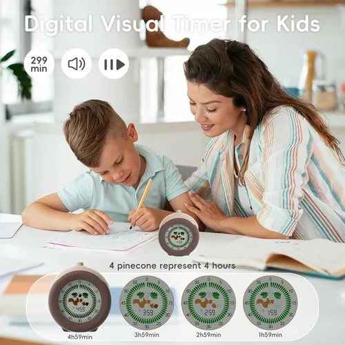 Miniatura 2 de Temporizador visual para niños, temporizador de ardilla de 299 minutos, temporizador digital con función de pausa, reloj y alarma para aula