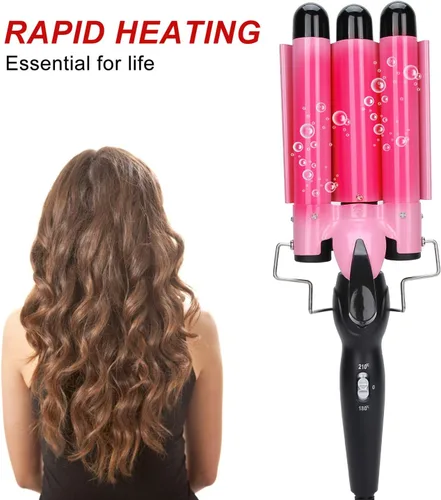 Miniatura 4 de Varita rizadora de pelo, rizador de pelo, rizador de pelo de triple tubo, varita de rizador de cabello de 2 temperaturas, turmalina, herramienta