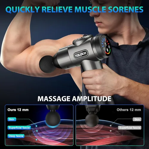 Miniatura 5 de Pistola para masajes Toloco–T11 Pro, de mano, para tejido muscular profundo, masajeador corporal deportivo, taladro portátil, motor de escobillas