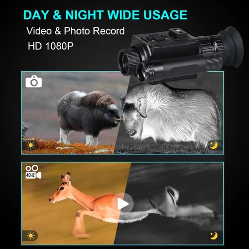 Miniatura 5 de Gafas de visión nocturna monocular montado en cabeza o casco - Grabación de fotos y video HD 1080P con zoom digital 5X e infrarrojo ajustable 940nm