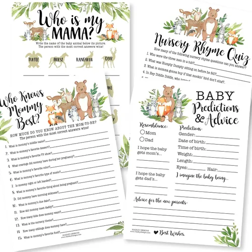 Miniatura 14 de Hadley Designs Juegos de baby shower para 25 invitados – Woodland Baby Shower Juego de palabras Scramble, verdadero o falso, juego de baby shower