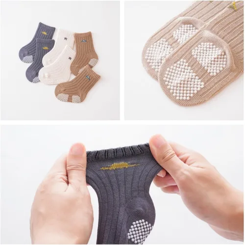 Miniatura 3 de J Poqobog - Calcetines de tripa para bebés, calcetines de algodón peinado con agarre para niños pequeños, sin deslizamiento/antideslizamiento