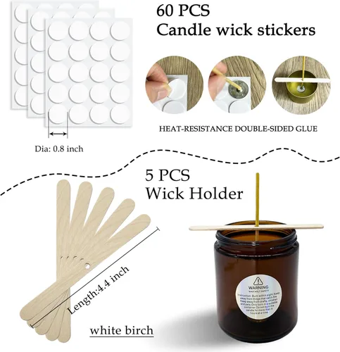 Miniatura 4 de 50 mechas naturales para velas de 6 pulgadas, preenceradas con cera de abeja 100% y pestañas con 60 calcomanías de mecha de vela y 5 dispositivos