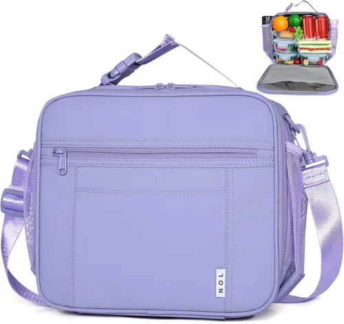 Miniatura 10 de NOL Bolsa de Almuerzo para Niños - Lonchera para niños de 3 años en adelante, reutilizable, aislada, con cierre de cremallera, asa de hebilla, Azul