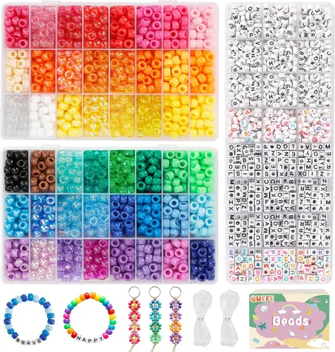 Miniatura 8 de QUEFE Kit de 4900 cuentas pony para pulseras Kandi, kit para hacer pulseras de la amistad con 84 colores de cuentas Kandi, cuentas para cabello