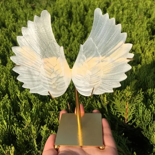 Miniatura 3 de Selenita natural, un par de alas con stents dorados, alas de ángel talladas a mano, muestras minerales, decoración del hogar, curación de reiki