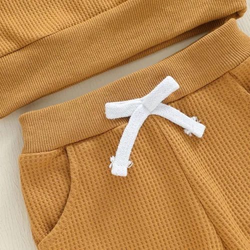 Miniatura 37 de Kuriozud Conjunto de 2 piezas de sudadera con cuello redondo y pantalones deportivos para niños pequeños para otoño e invierno