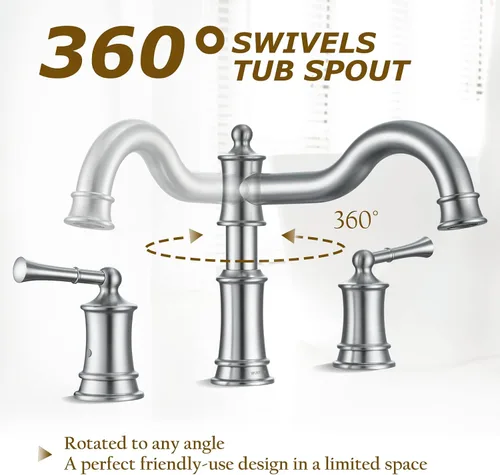 Miniatura 7 de Grifo romano para bañera de montaje en cubierta, grifo de bañera para baño de instalación extendida, boquilla clásica elegante con 3 orificios