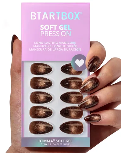 Miniatura 10 de BTArtbox Uñas cortas a presión, color negro, francés, almendra, con pegamento y pestañas adhesivas para mujeres en 16 tamaños, kit de 32 uñas de gel