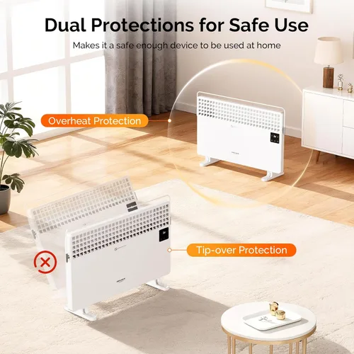 Miniatura 3 de ROVSUN Calentador de Pared de 1500W con Control Remoto, Calentador de Espacio Eléctrico 2-en-1 Montado en la Pared con Perchero para Ropa, Pantalla