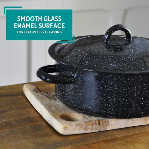 Miniatura 6 de Mirro Horno holandés de acero esmaltado con moteado negro tradicional estilo vintage de 4.5 cuartos de galón con tapa, (MIR-10701)
