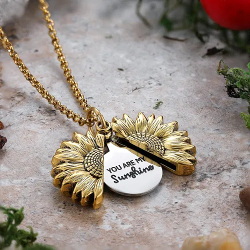 Miniatura 4 de sloong You Are My Sunshine Engraved Necklace Inspirational Sunflower Locket Necklace Jewelry Mother's Day Gift for Women Girlfriend
