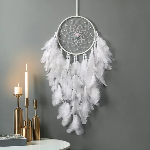 Miniatura 8 de Dremisland Atrapasueños hecho a mano con plumas azules para colgar en la pared, elegante arte de pared para ventanas, balcón, dormitorio, boda