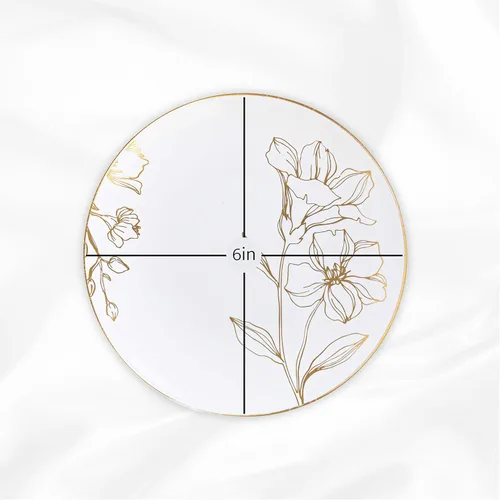 Miniatura 5 de PLASTICPRO Platos de plástico blanco con diseño floral con borde dorado, platos desechables elegantes y pesados de primera calidad