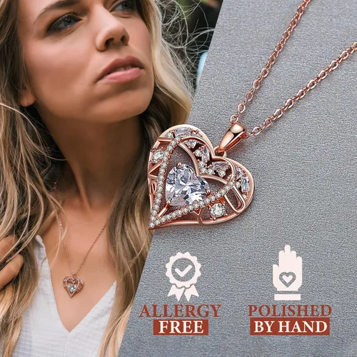 Miniatura 46 de Collar de cristal de 5 corazones, chapado en oro rosa de 18 quilates, colgante con cadena de plata de ley 925 de 18 + 2 pulgadas, joyería de piedra