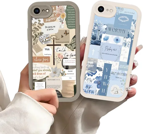 Miniatura 42 de Paquete de 2 fundas protectoras para iPhone 13 de 6.1 pulgadas con versículo bíblico de Jesús y cruz cristiana floral, para mujeres y niñas, funda